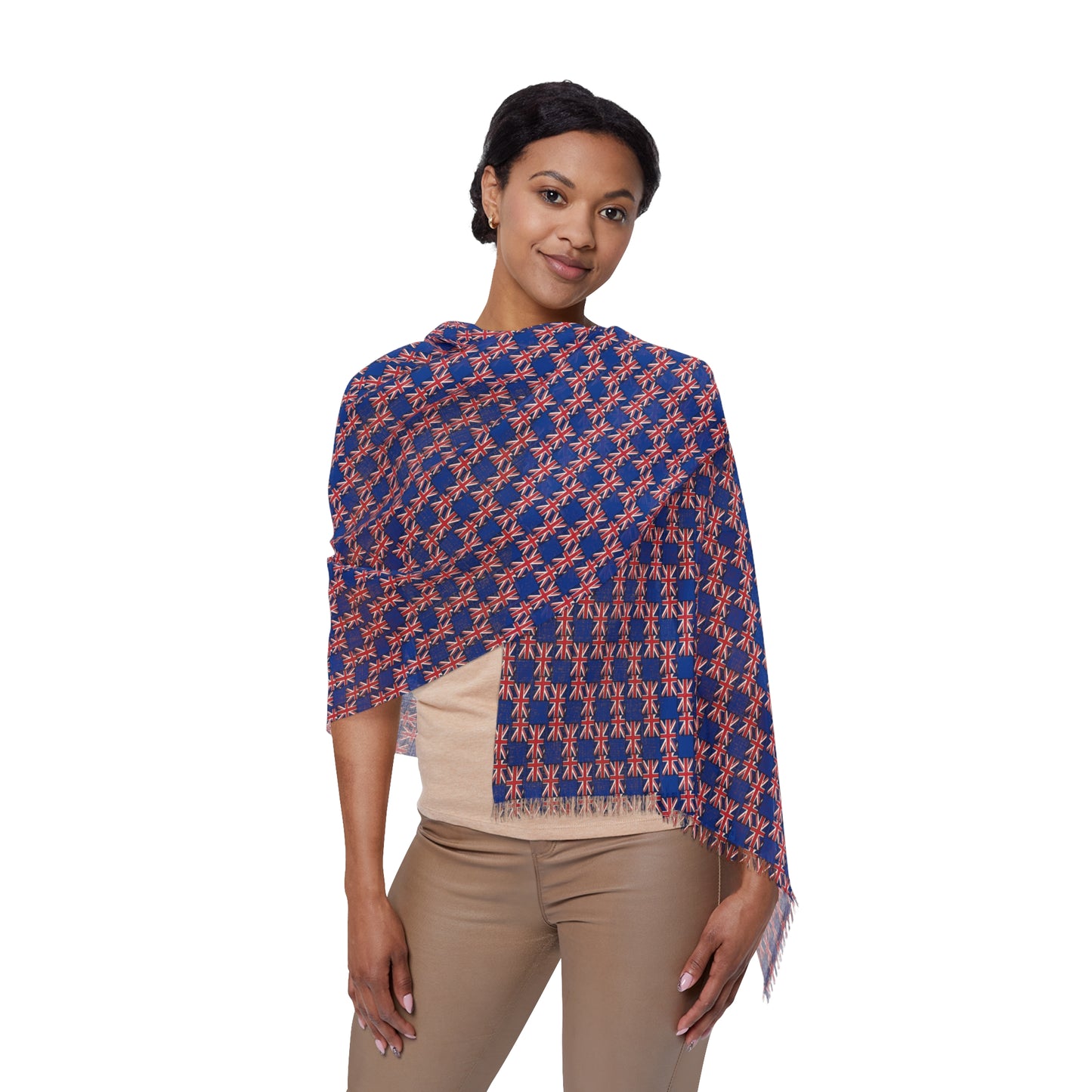 Union Jack Geometric Light Scarf Red Background— British Flag Pattern Fashion Scarf