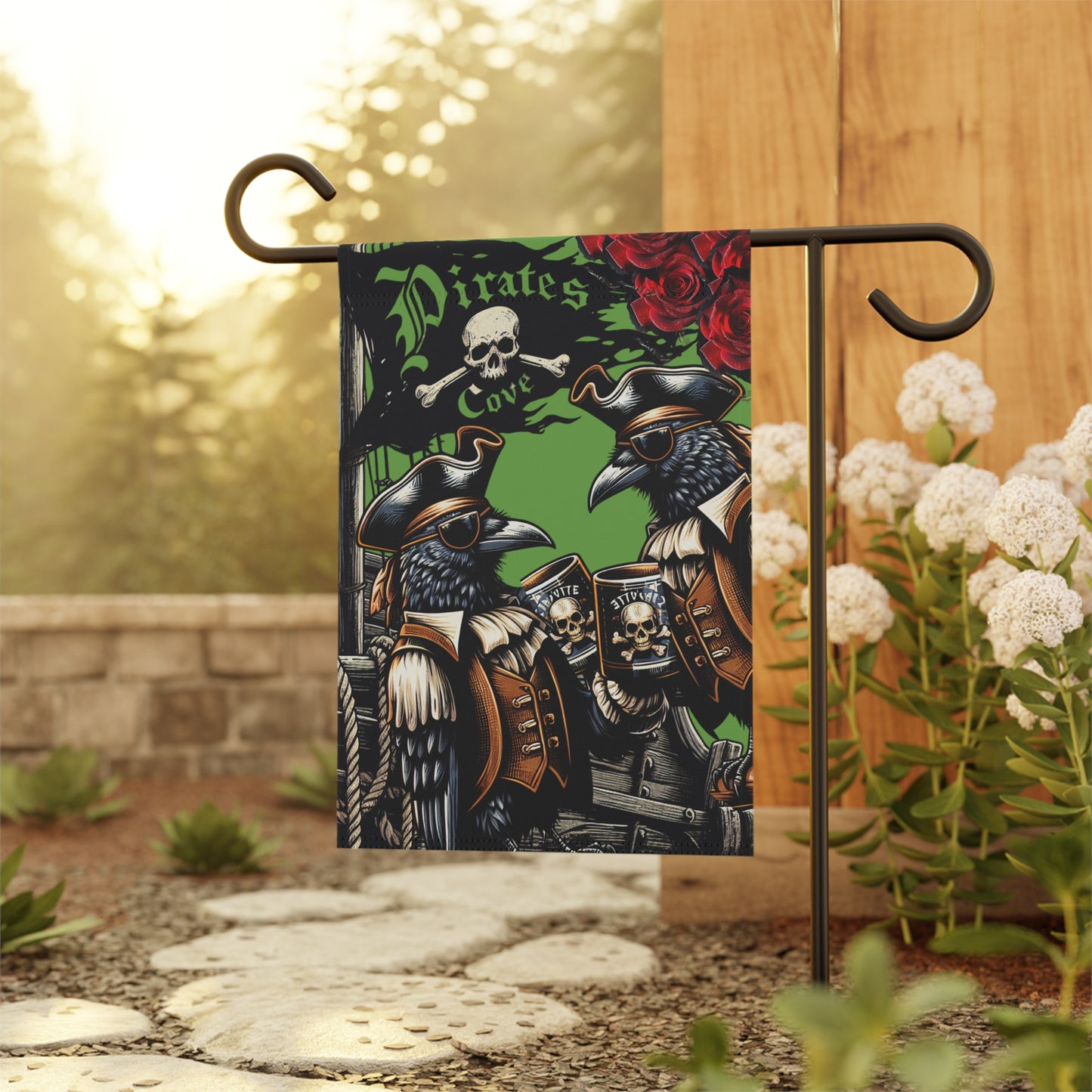 Pirate-Crow Themed Garden Banner, Charming Home Decor, Outdoor Flag for Garden Parties, Unique Gift for Pirate Lovers, Seasonal Yard Art