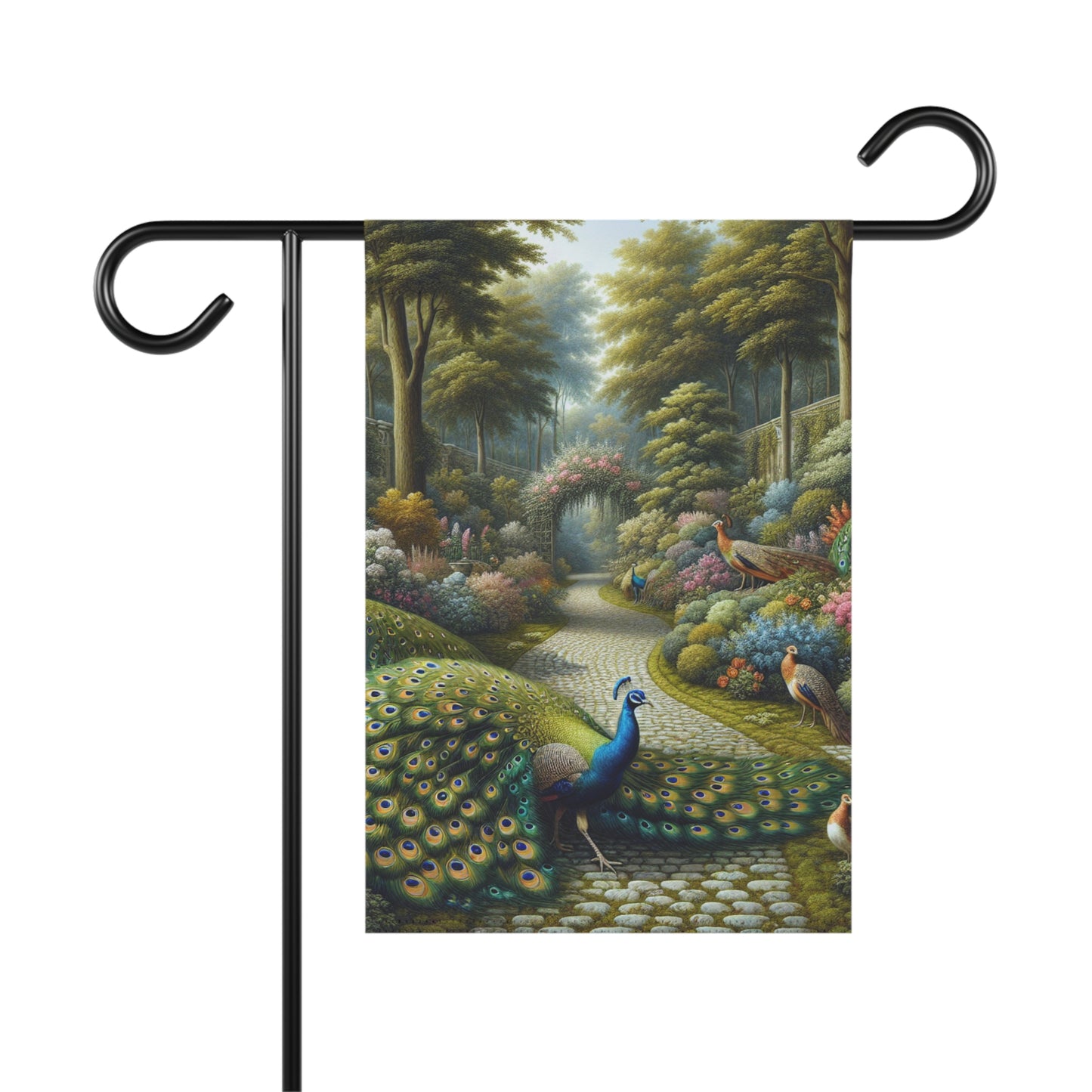 Peacocks in the Garden, Garden Banner - Decorative House Flag for Outdoor Spaces
