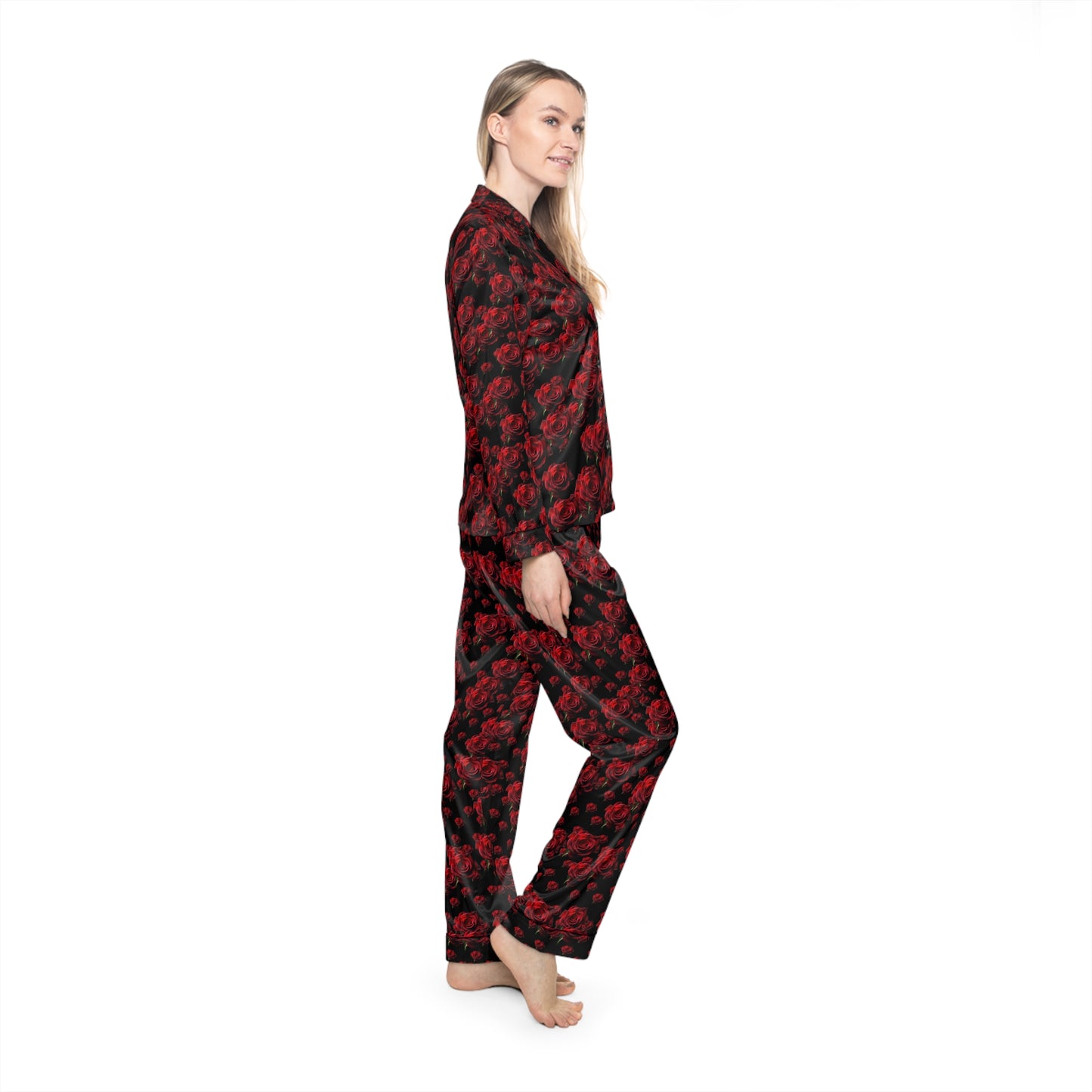 Cover me in Roses Satin Pajama Set — Women’s Printed Sleepwear