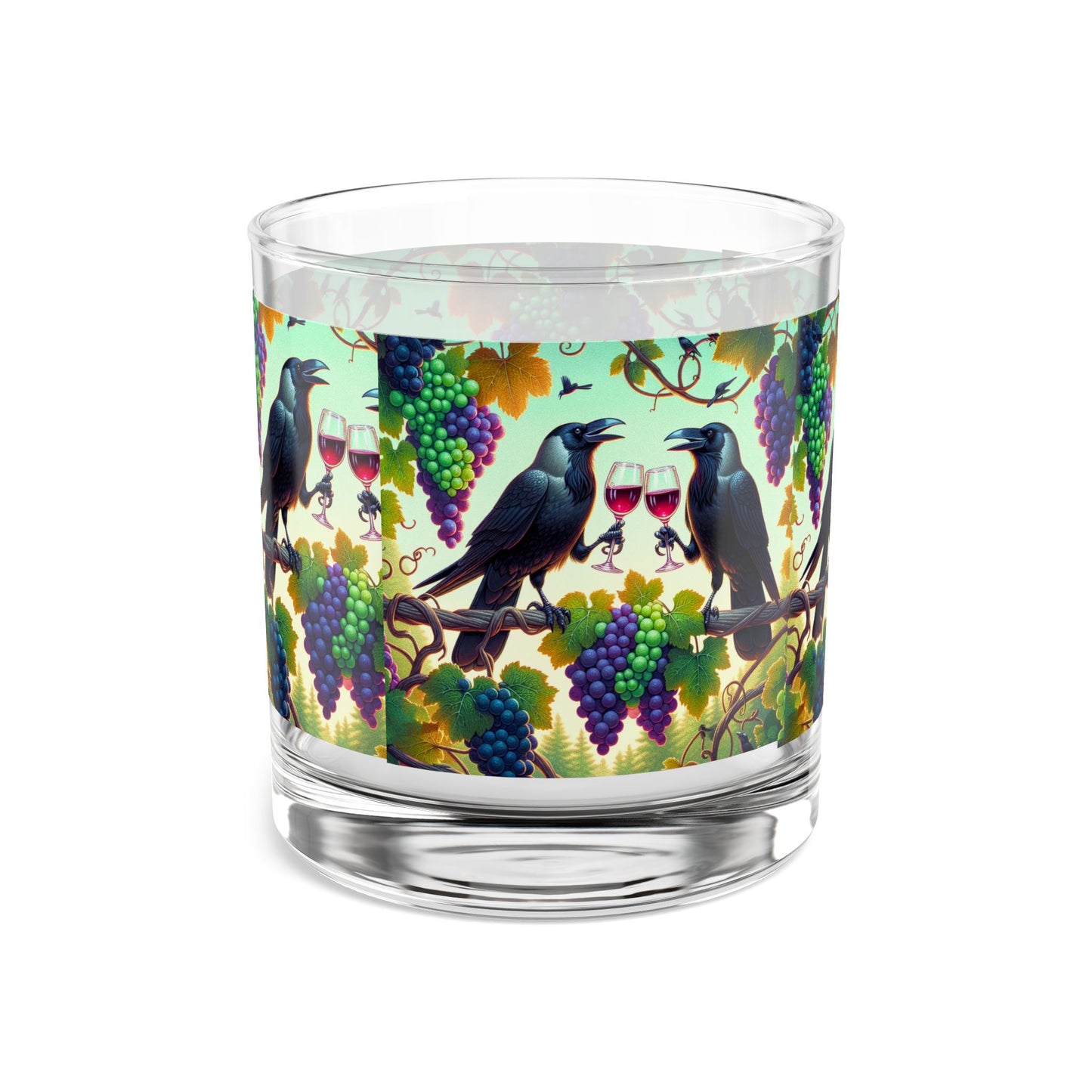 Crows Enjoying Grapes Rocks Glass