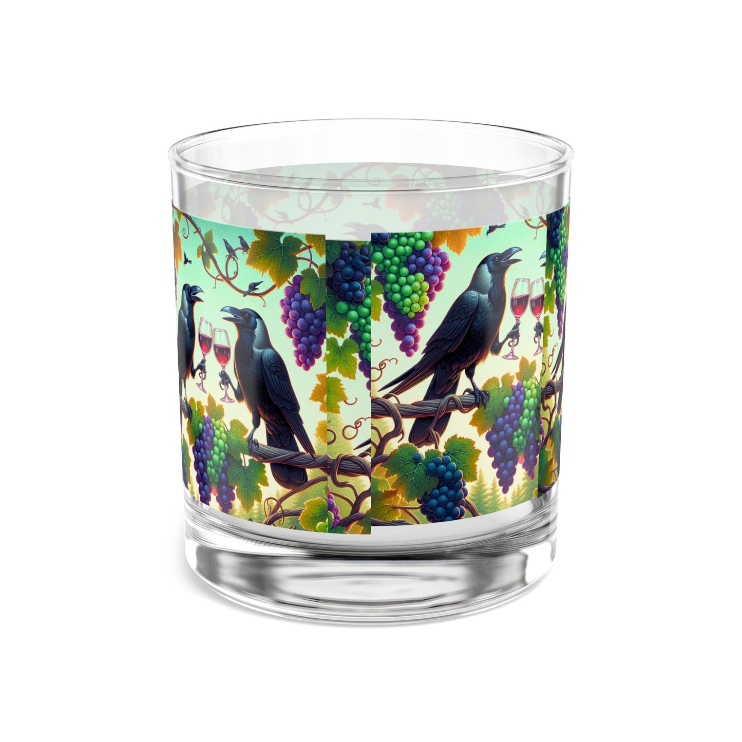 Crows Enjoying Grapes Rocks Glass