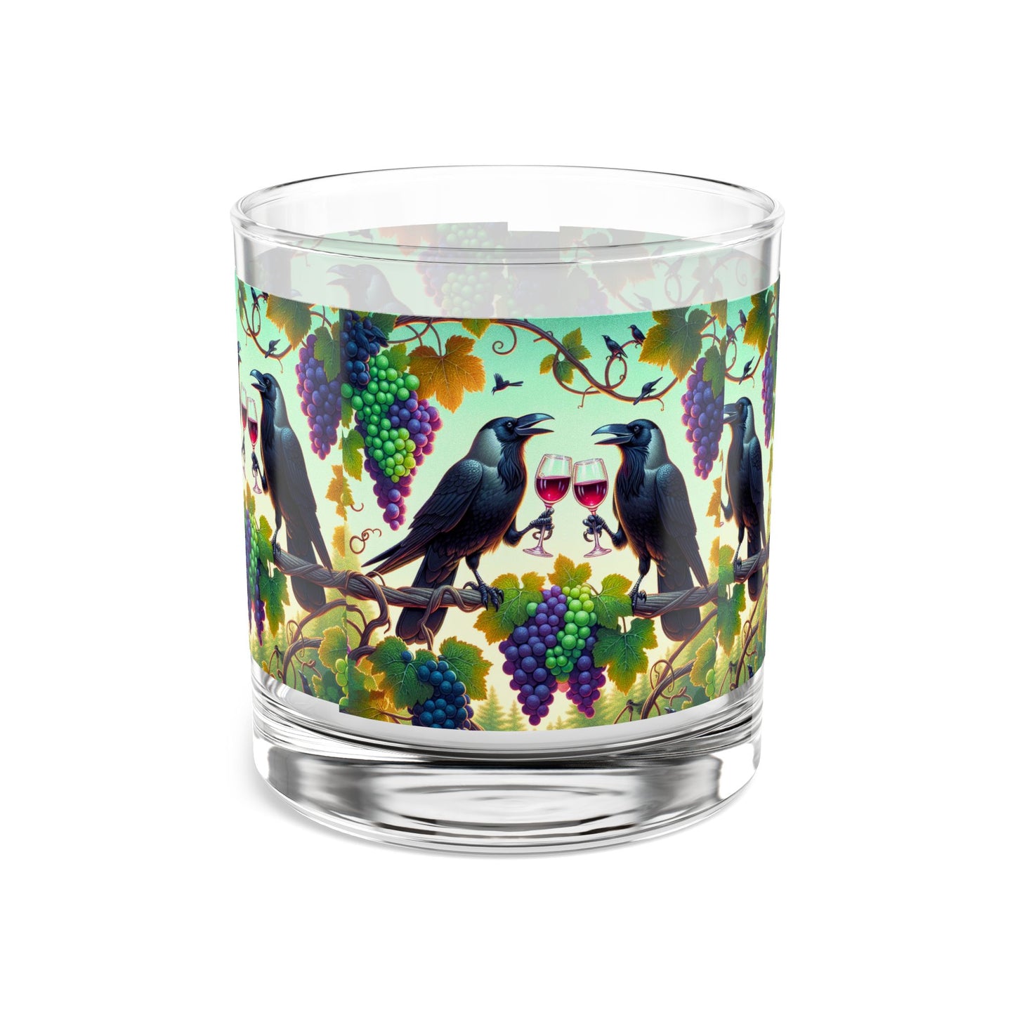 Crows Enjoying Grapes Rocks Glass