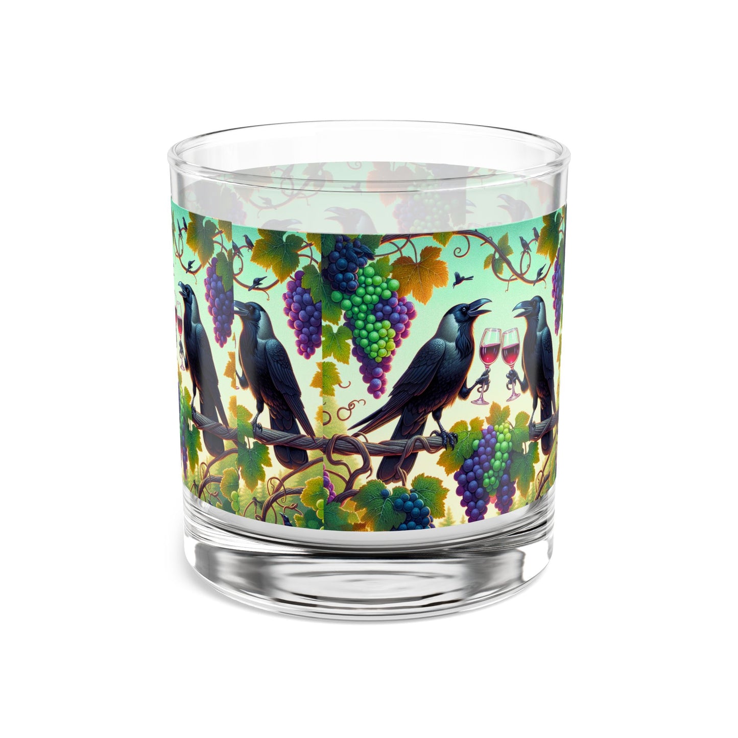 Crows Enjoying Grapes Rocks Glass