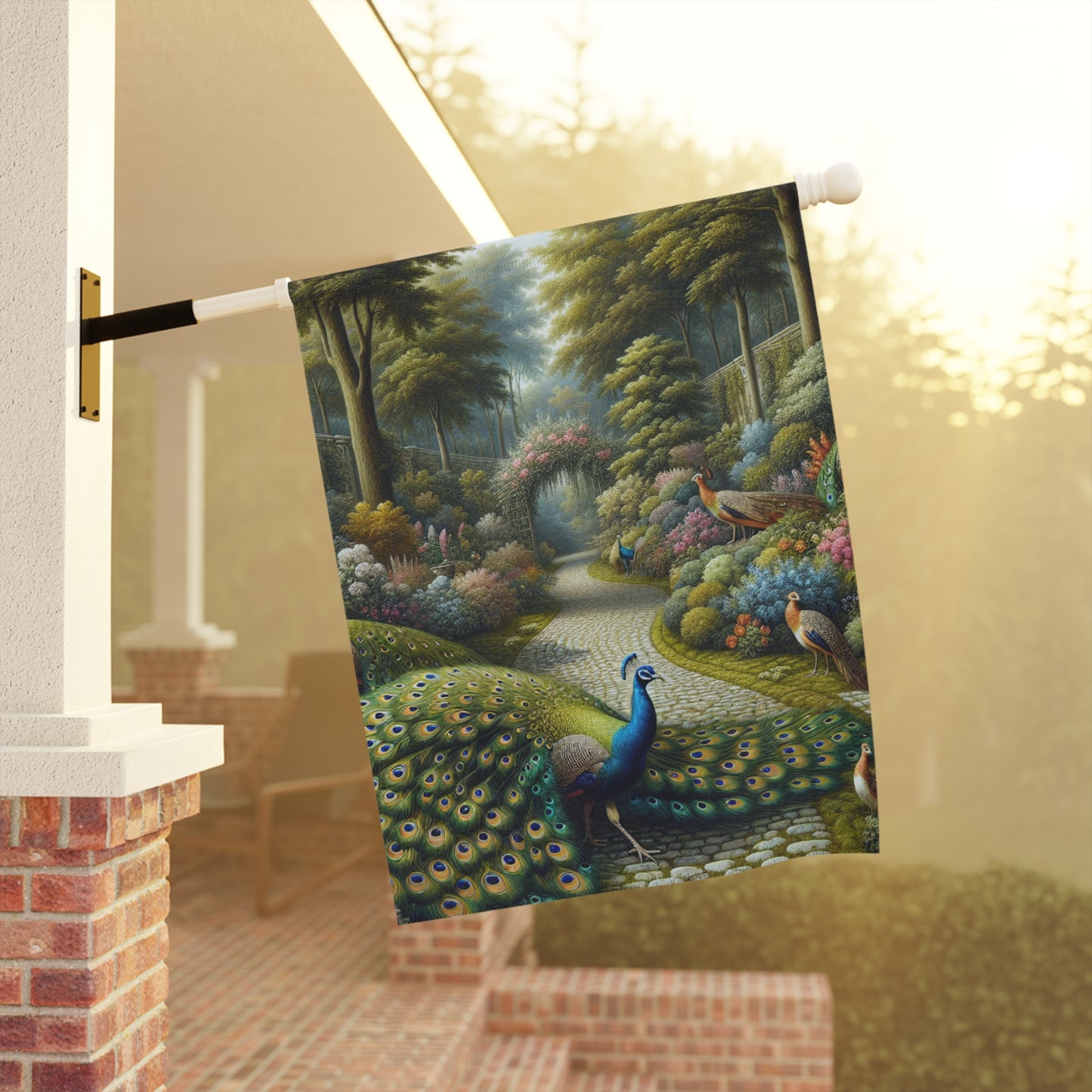 Peacocks in the Garden, Garden Banner - Decorative House Flag for Outdoor Spaces