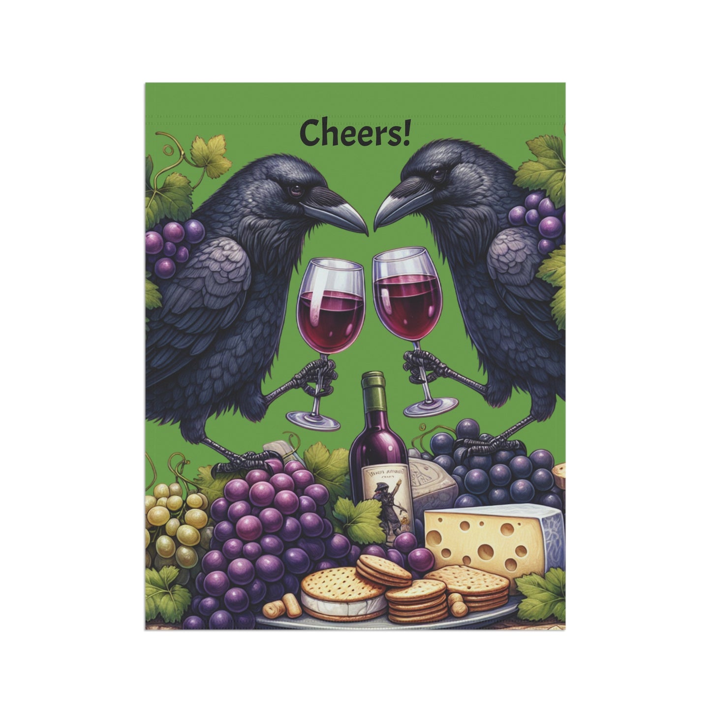 Cheers Ravens enjoying a snack, Garden Banner | Outdoor Decor for Wine Lovers