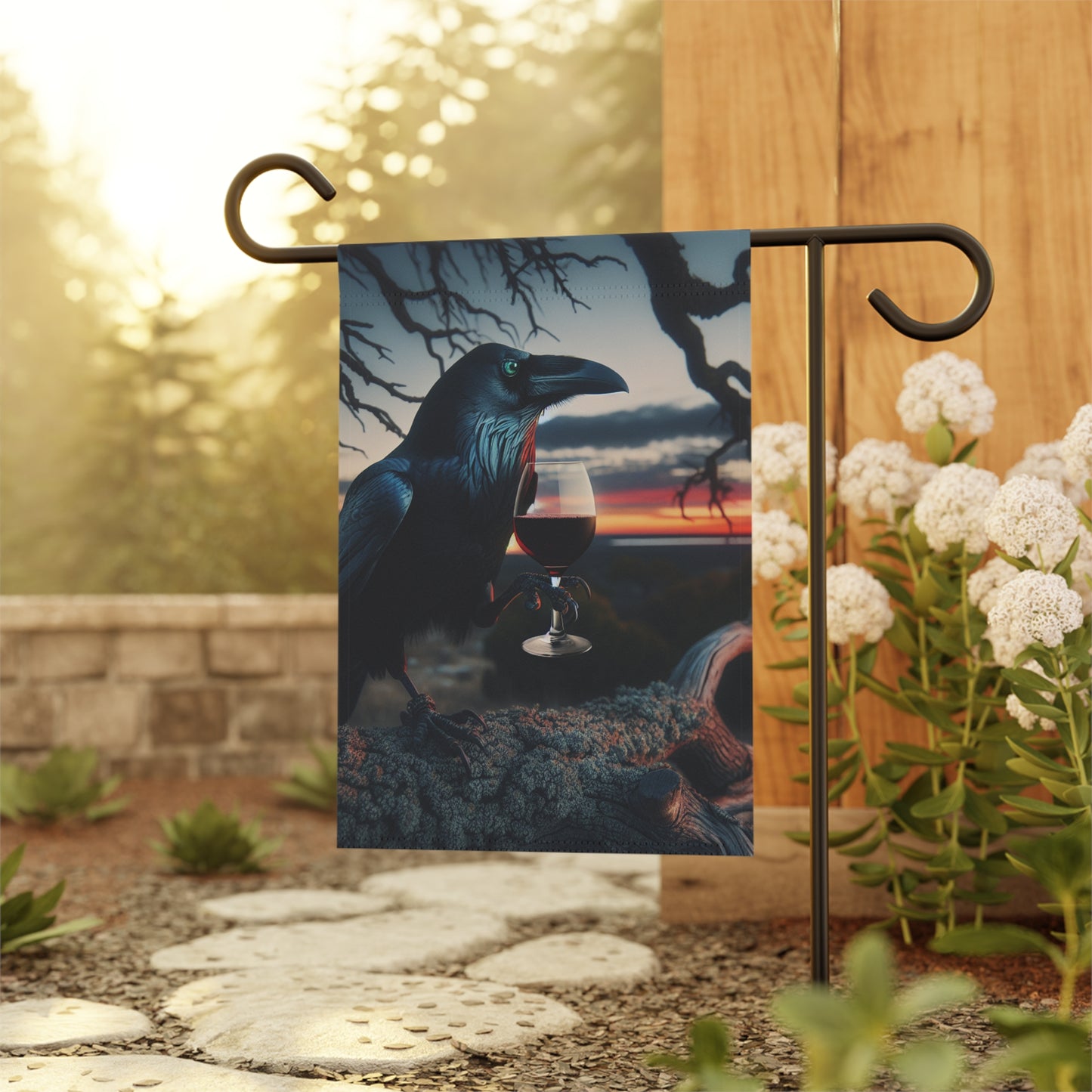 Raven Wine Garden Banner - Mystical Outdoor Decor for Nature Lovers