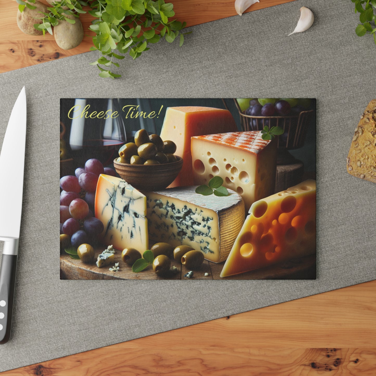Cheese Time Glass Cutting Board