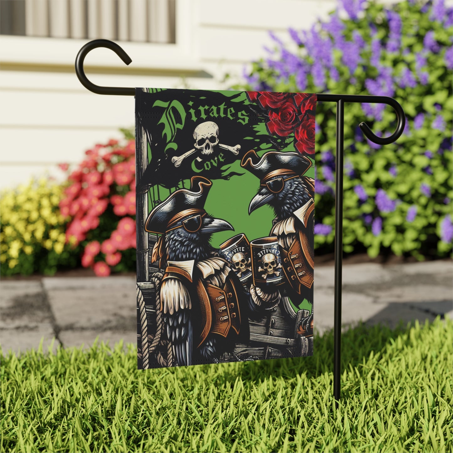 Pirate-Crow Themed Garden Banner, Charming Home Decor, Outdoor Flag for Garden Parties, Unique Gift for Pirate Lovers, Seasonal Yard Art