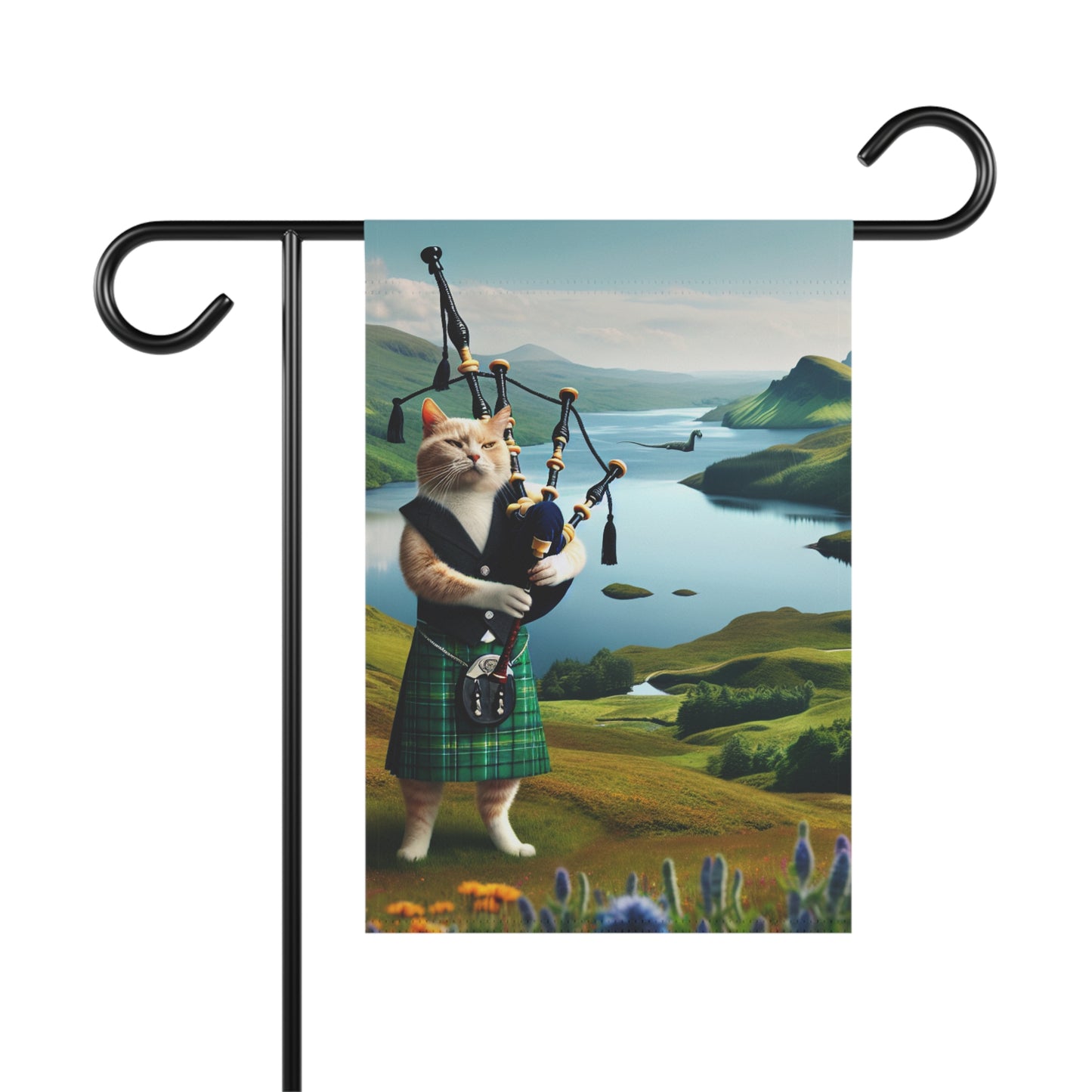 Intrepid Bagpipe Playing Cat & Lochness Monster Garden Banner