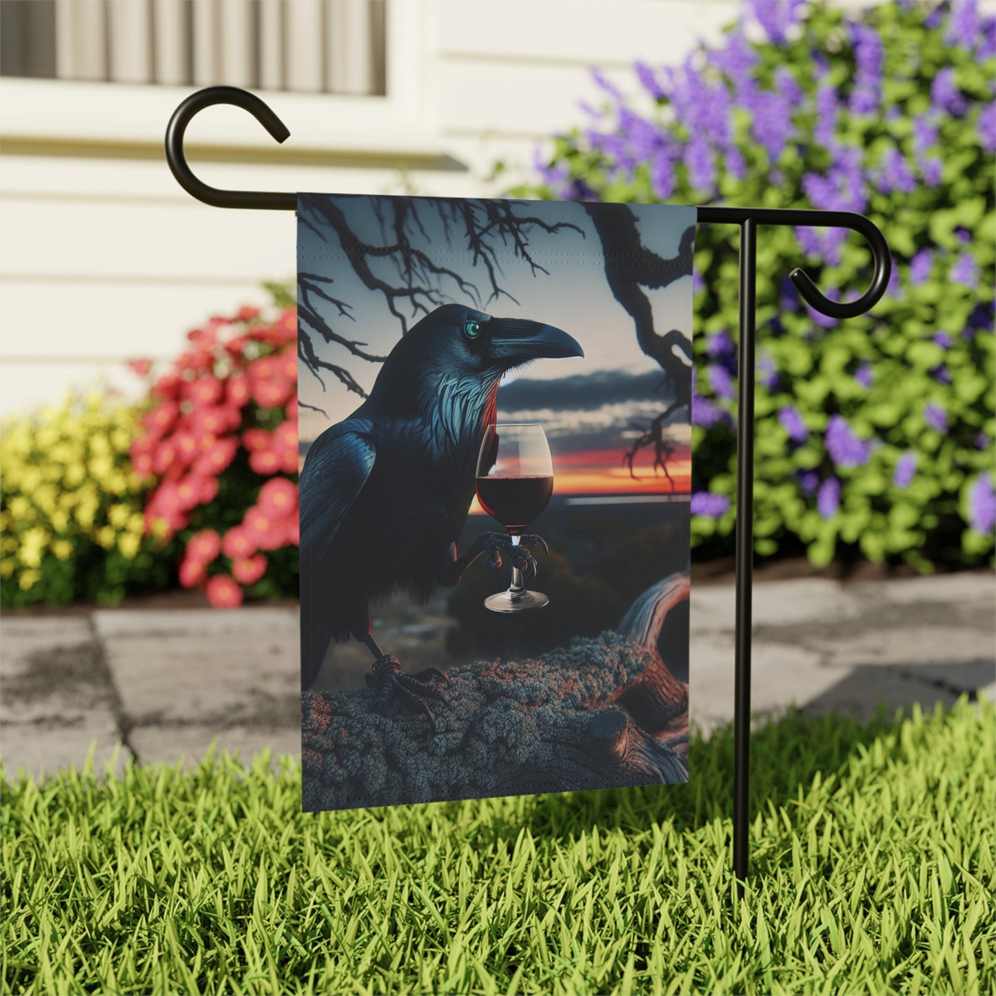 Raven Wine Garden Banner - Mystical Outdoor Decor for Nature Lovers