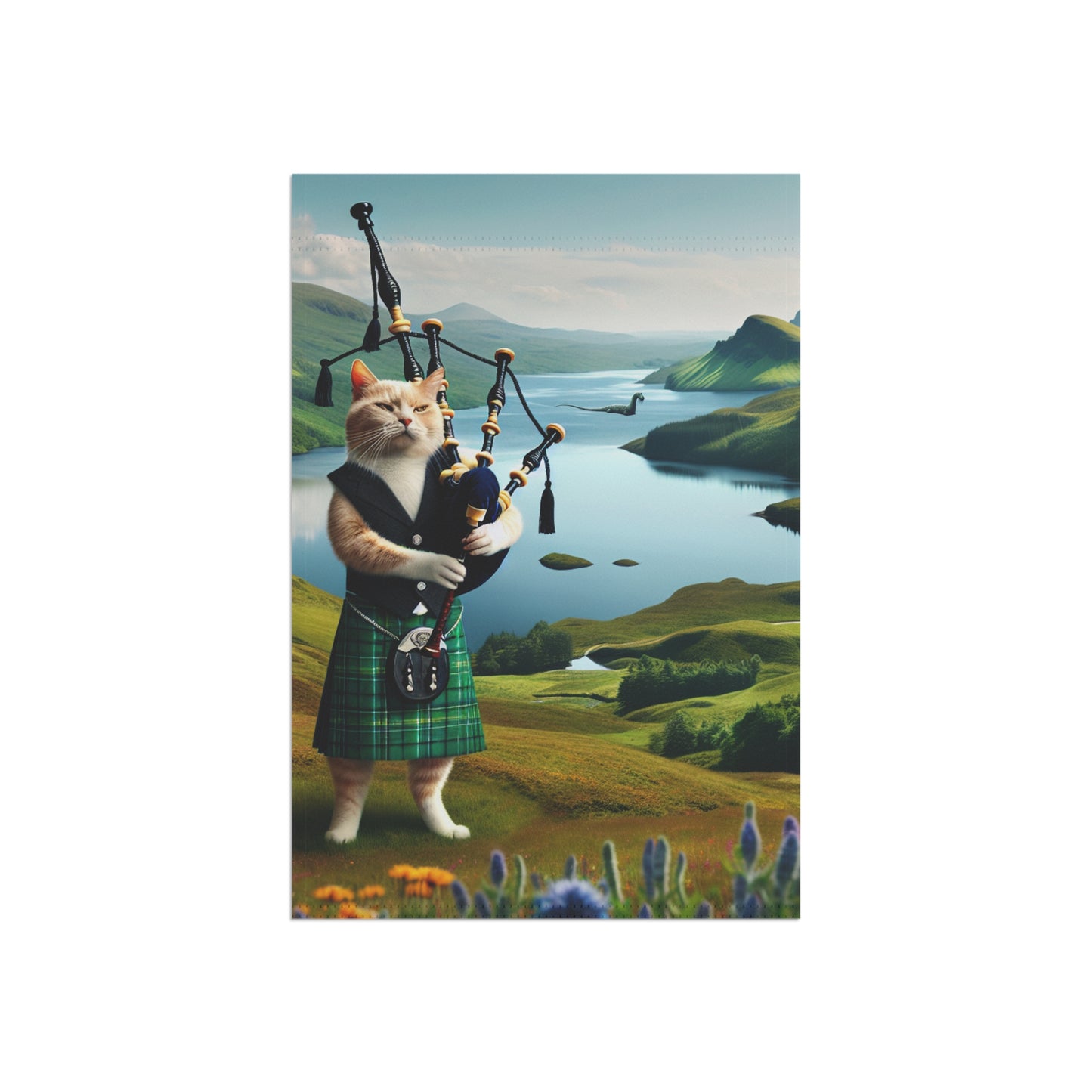 Intrepid Bagpipe Playing Cat & Lochness Monster Garden Banner