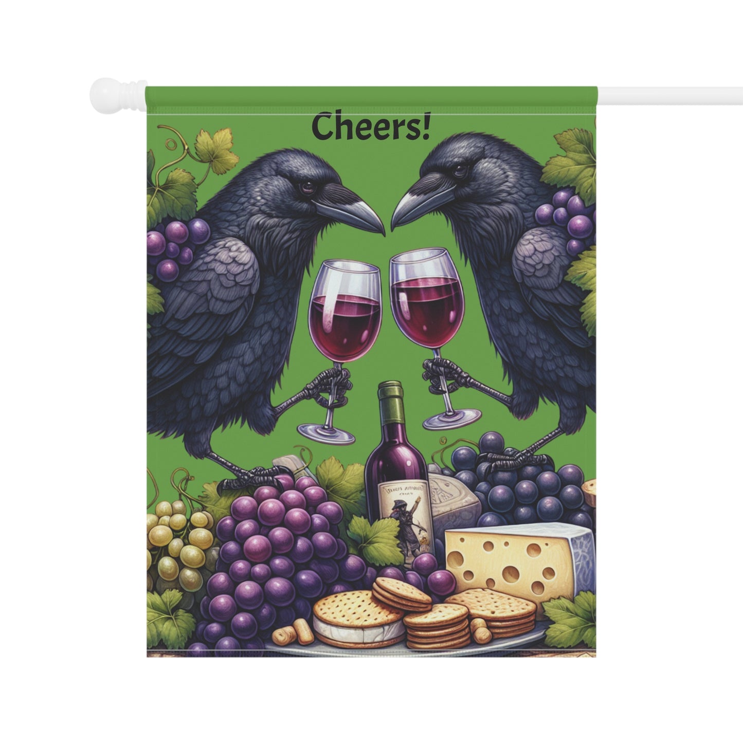 Cheers Ravens enjoying a snack, Garden Banner | Outdoor Decor for Wine Lovers