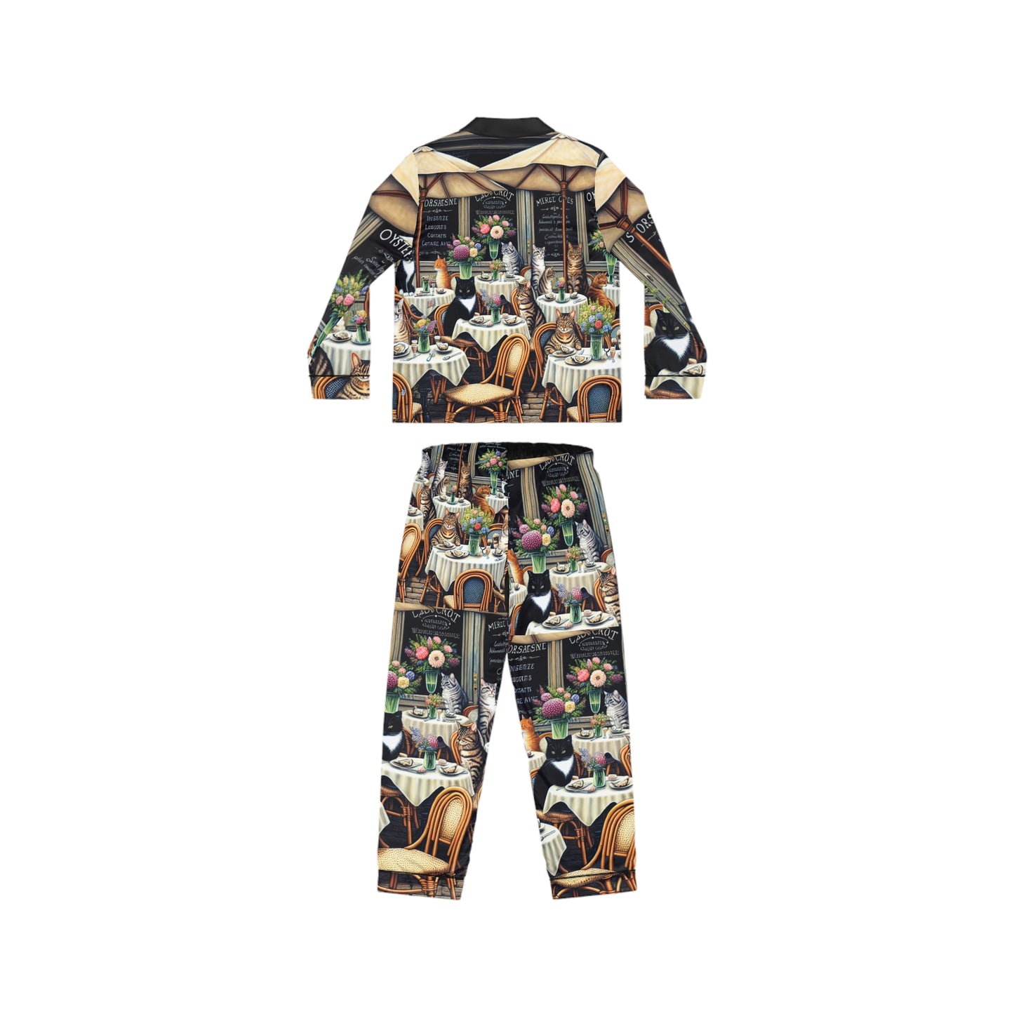 Cat's Cafe' Satin Pajama Set — Women’s Printed Sleepwear
