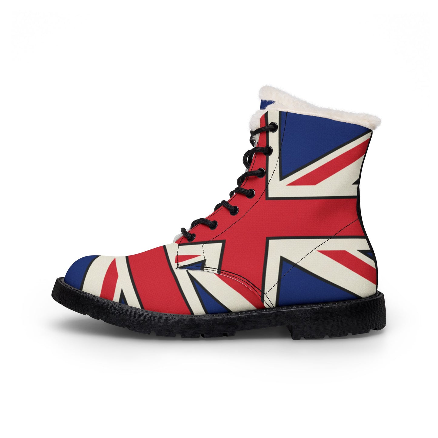 Union Jack Fur-Lined Leather Boots — Women's British Flag Winter Boots