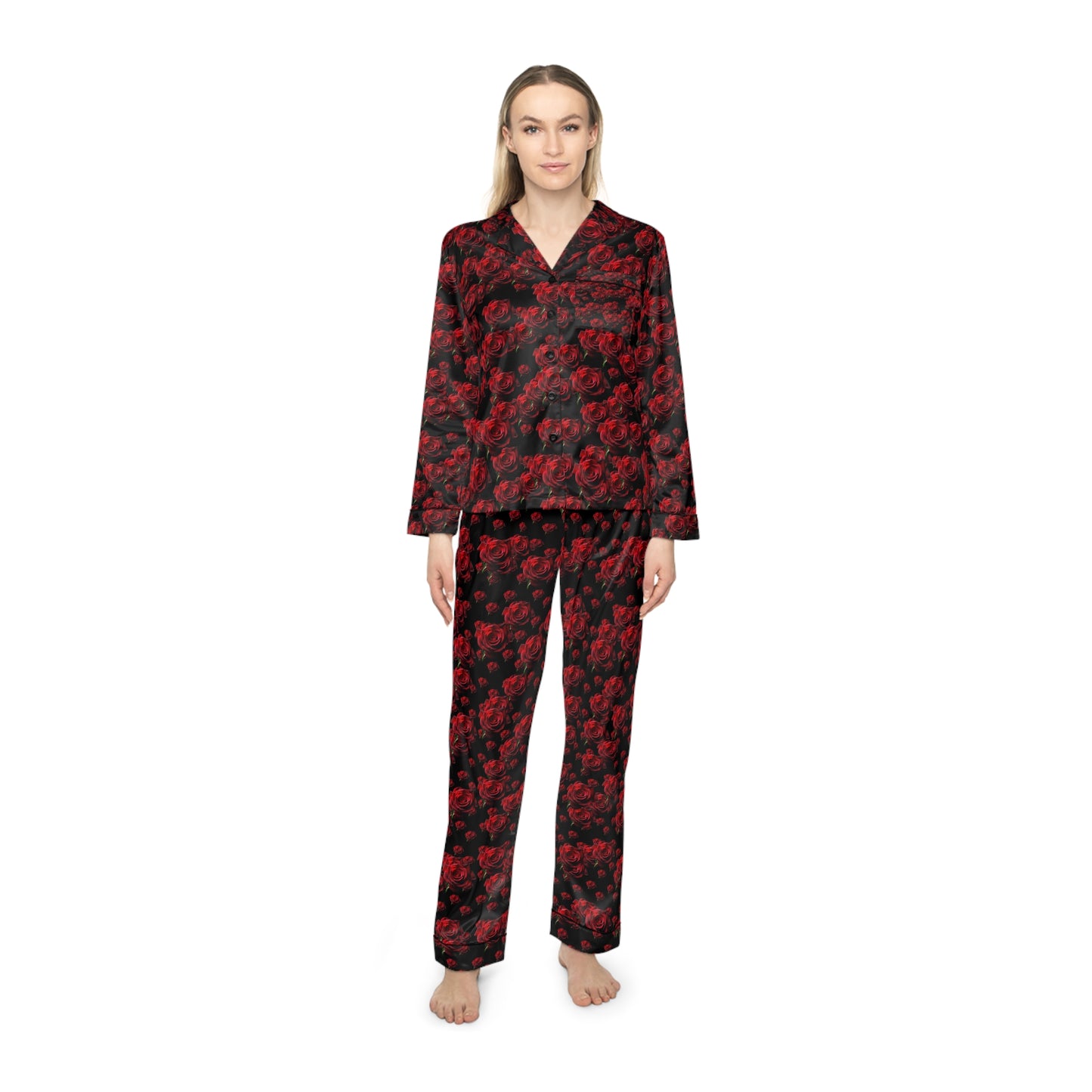 Cover me in Roses Satin Pajama Set — Women’s Printed Sleepwear