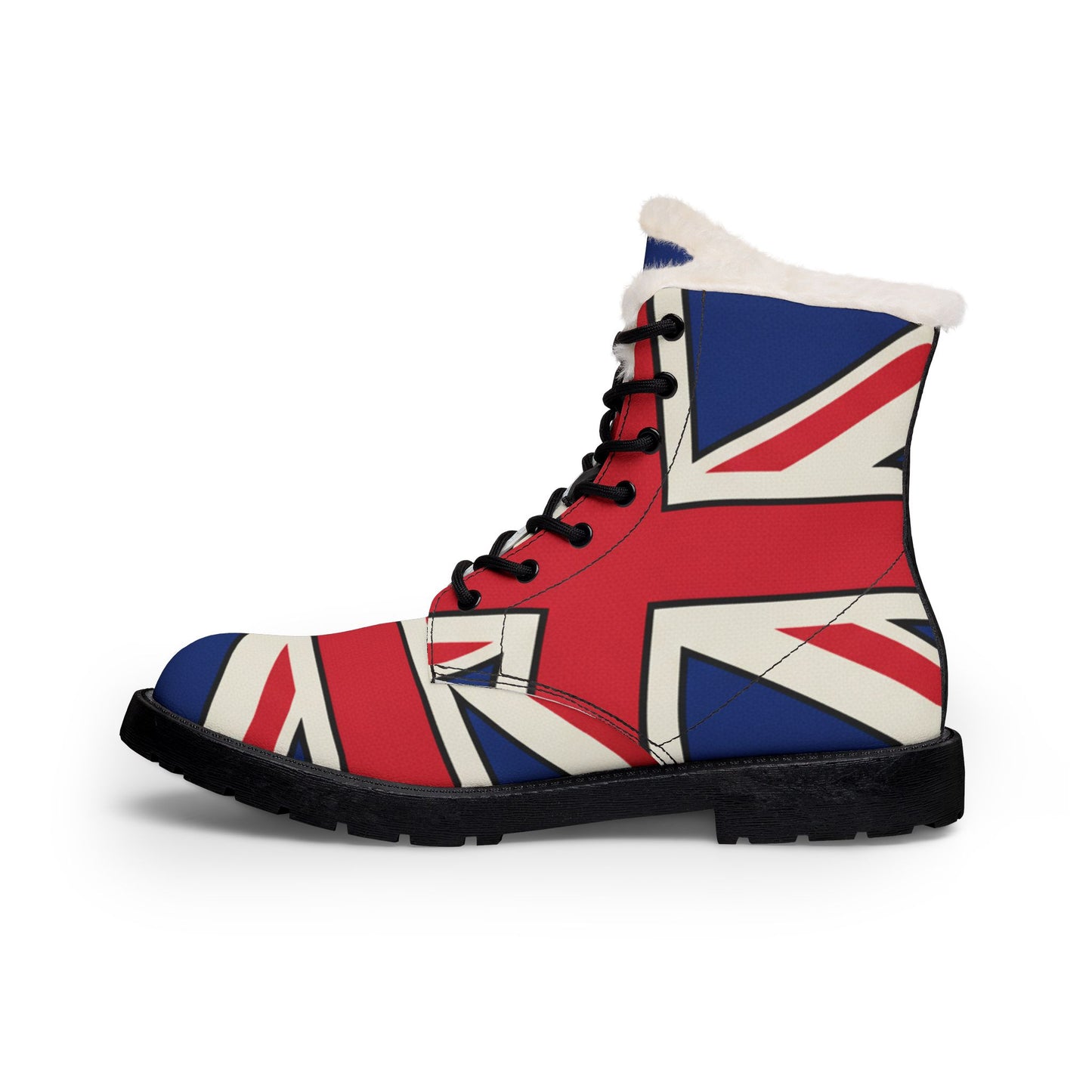 Union Jack Fur-Lined Leather Boots — Women's British Flag Winter Boots
