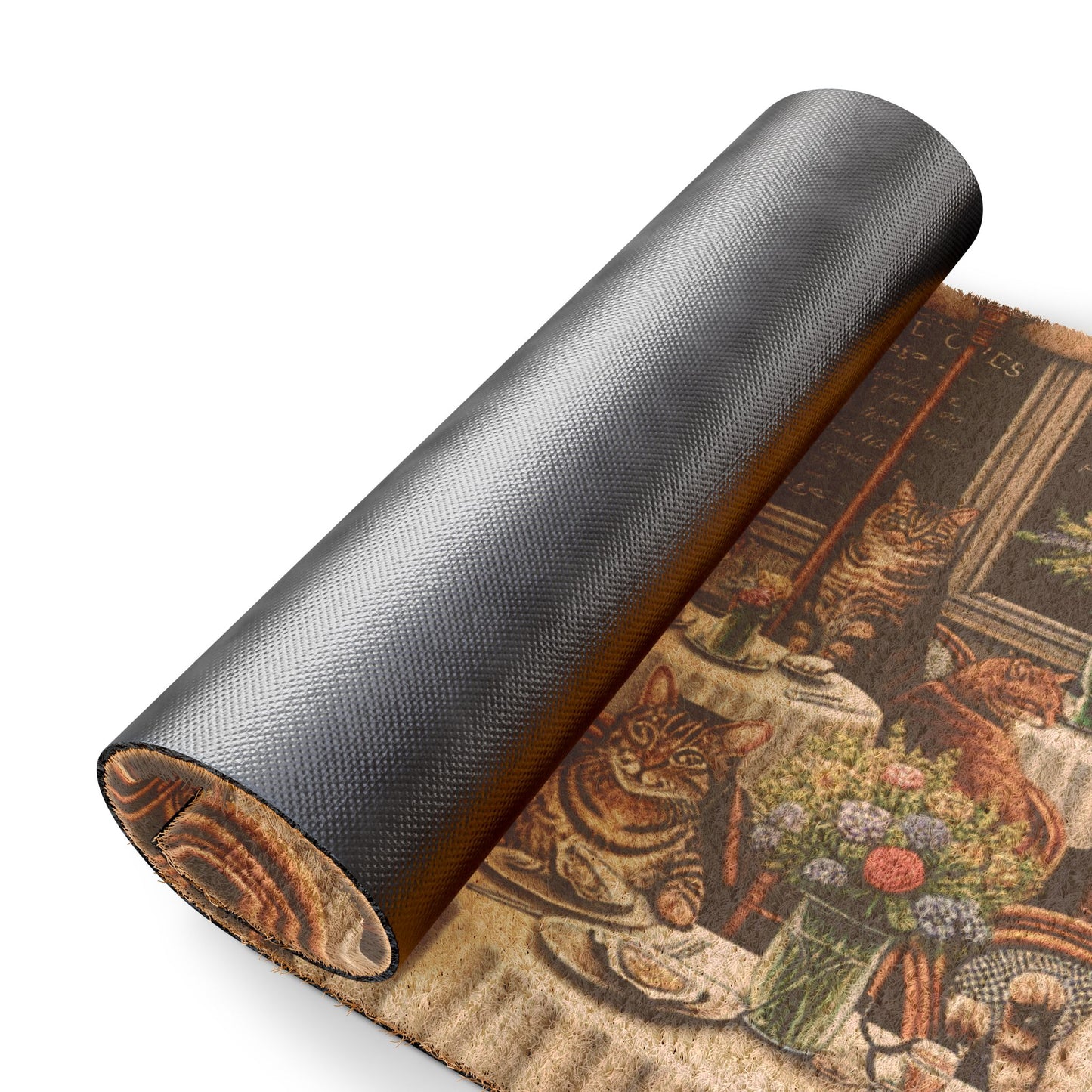 Doormat - Vintage French Café Cats Coir Mat (Cat Bistro Entrance Rug)