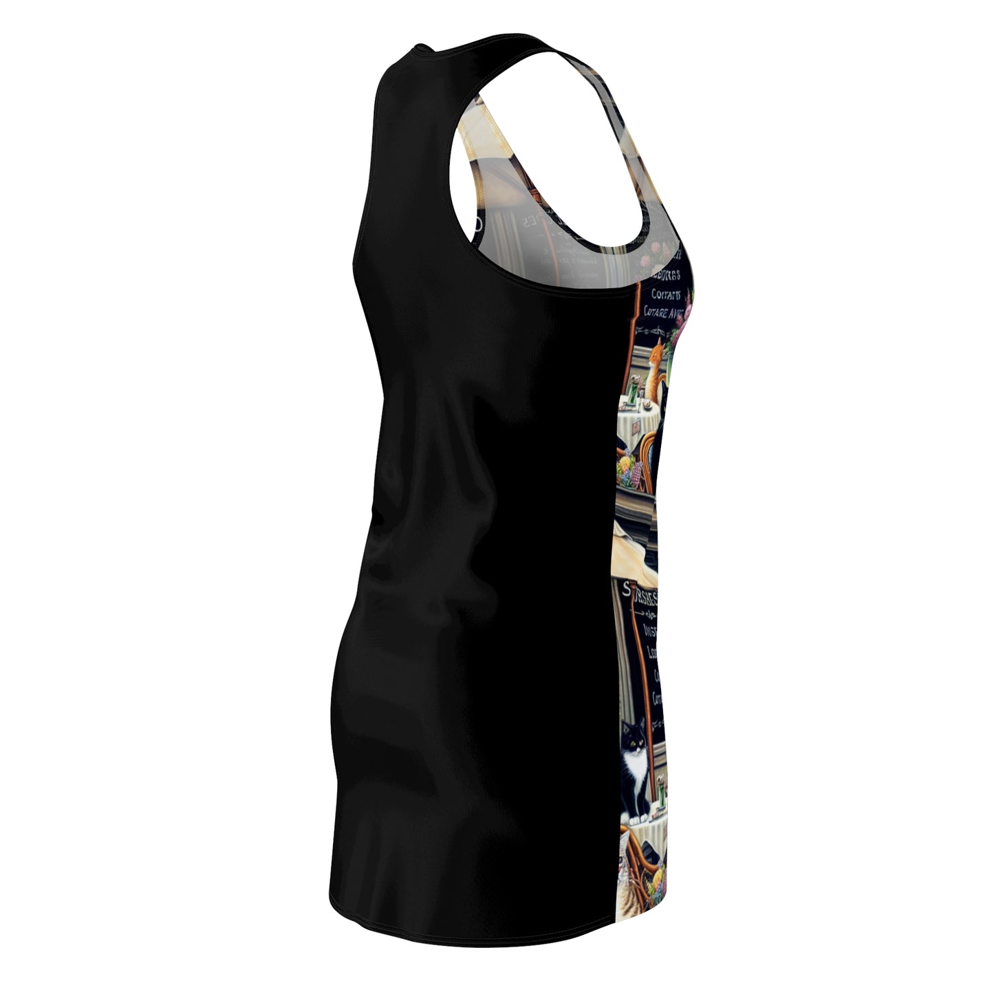Cat Café Racerback Dress  Front-Print Floral & Bistro Scene