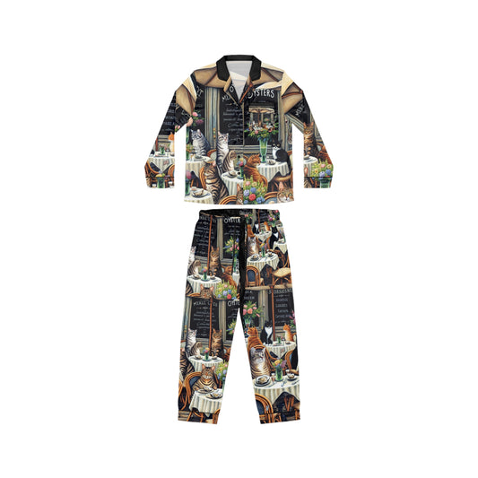 Cat's Cafe' Satin Pajama Set — Women’s Printed Sleepwear