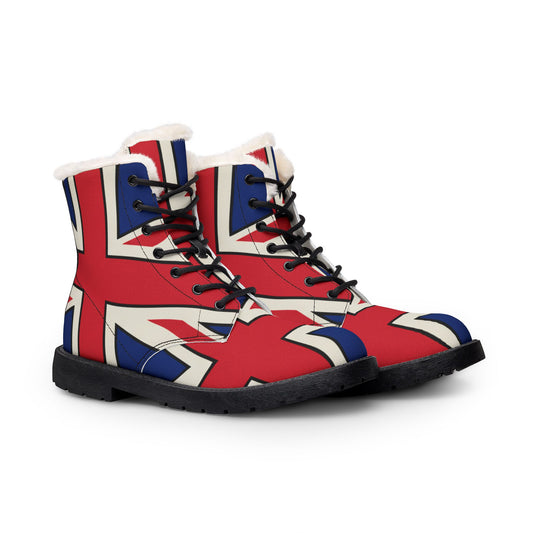 Union Jack Fur-Lined Leather Boots — Women's British Flag Winter Boots