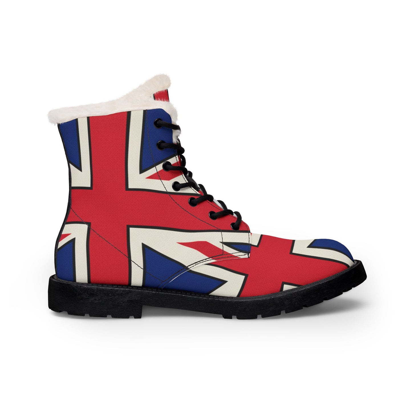 Union Jack Fur-Lined Leather Boots — Women's British Flag Winter Boots