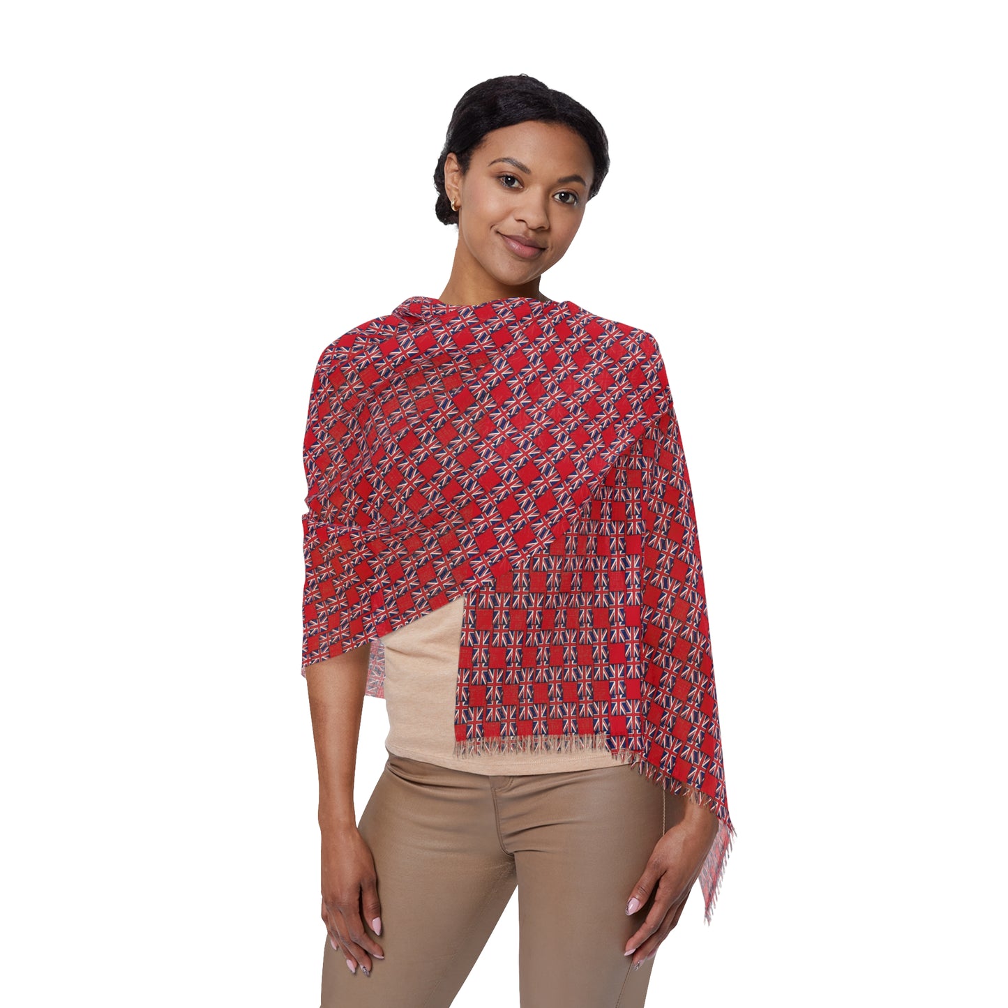Union Jack Geometric Light Scarf — British Flag Pattern Fashion Scarf Red
