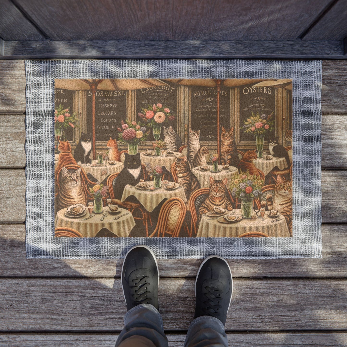 Doormat - Vintage French Café Cats Coir Mat (Cat Bistro Entrance Rug)