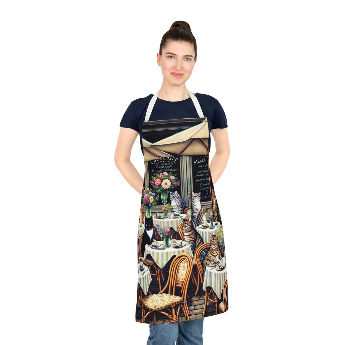 Cafe Cats Patterned Apron — Whimsical Bistro Cat Kitchen Apron