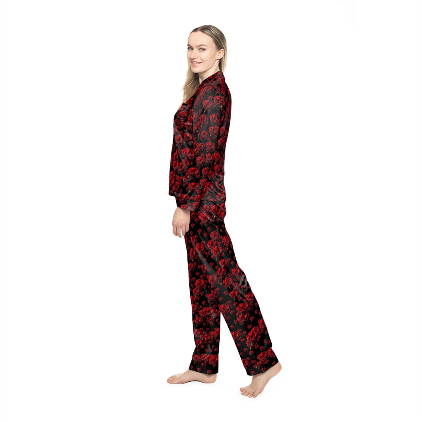 Cover me in Roses Satin Pajama Set — Women’s Printed Sleepwear