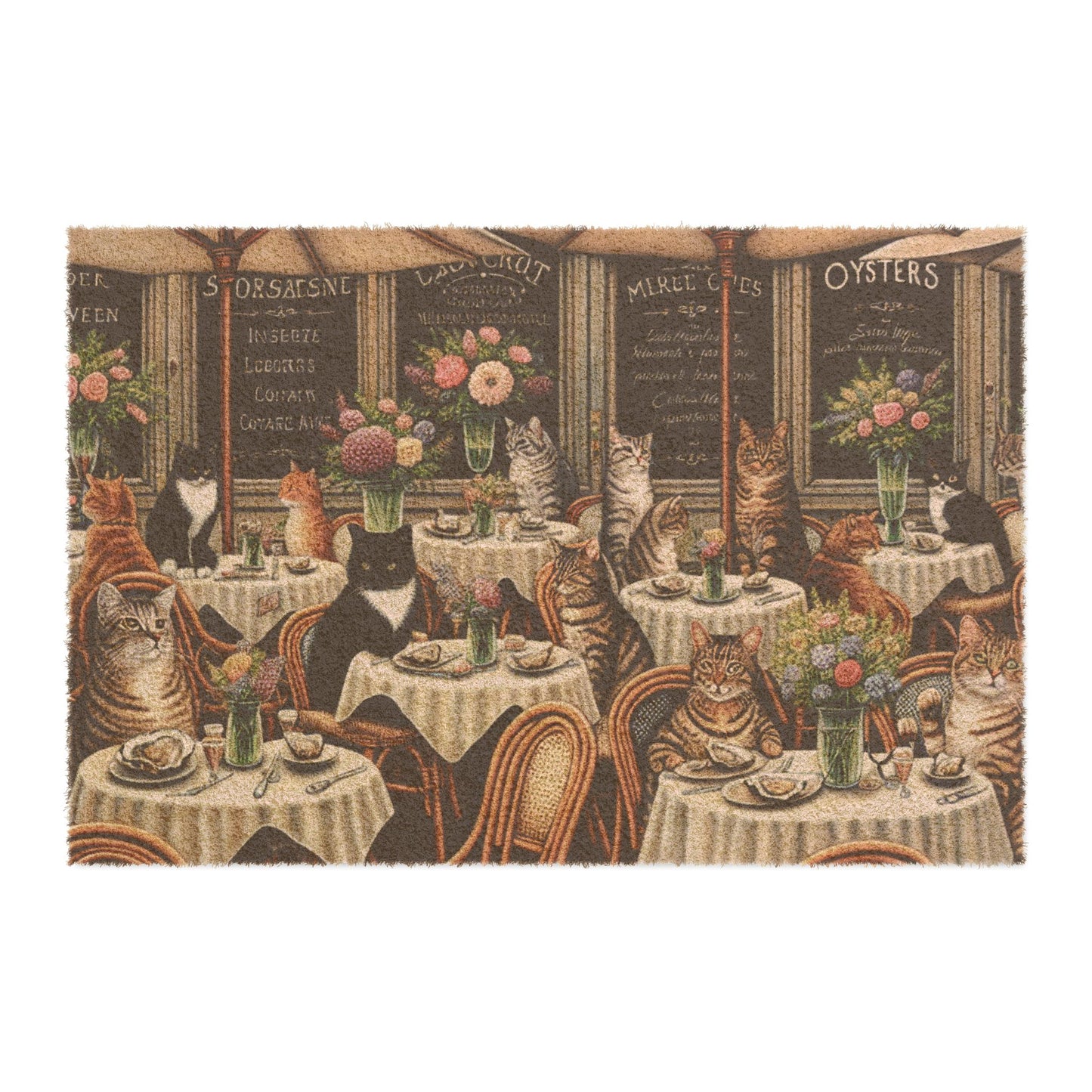 Doormat - Vintage French Café Cats Coir Mat (Cat Bistro Entrance Rug)