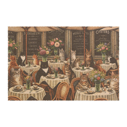 Doormat - Vintage French Café Cats Coir Mat (Cat Bistro Entrance Rug)