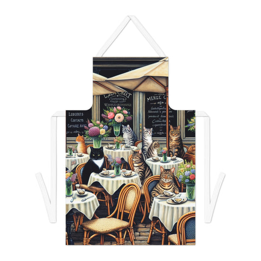 Cafe Cats Patterned Apron — Whimsical Bistro Cat Kitchen Apron