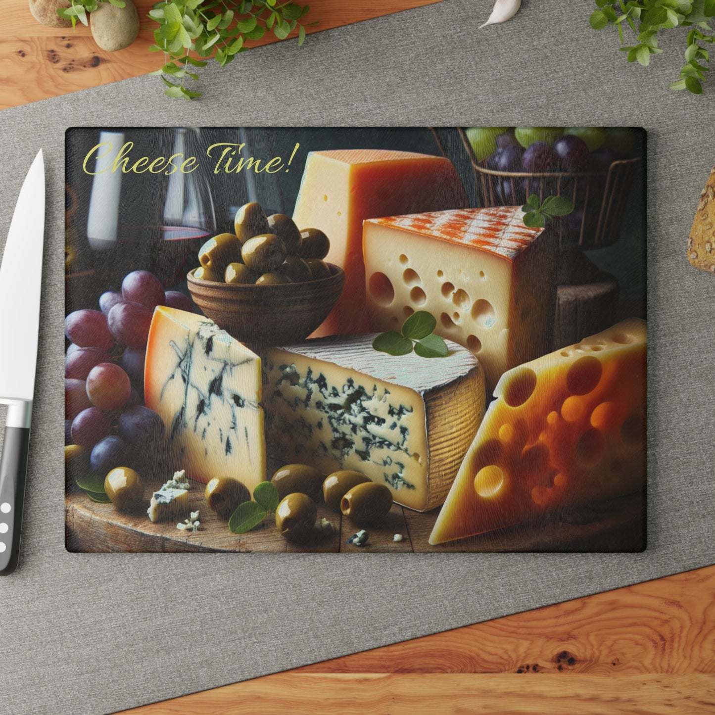 Cheese Time Glass Cutting Board